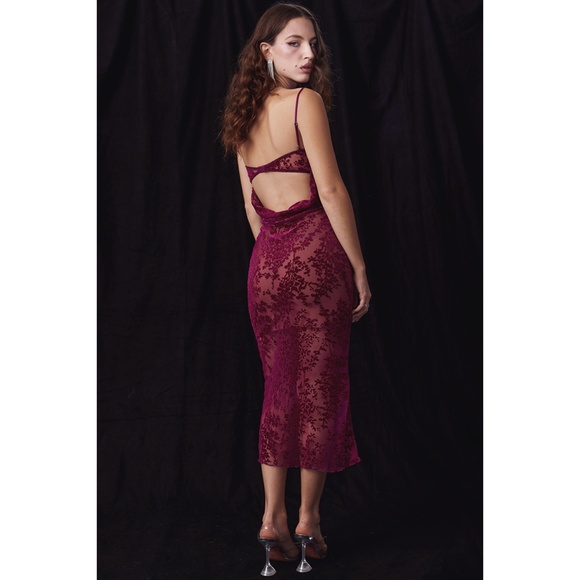 NEW House of CB Ione Devore Dress Cranberry Large+ (XL) - Picture 12 of 17